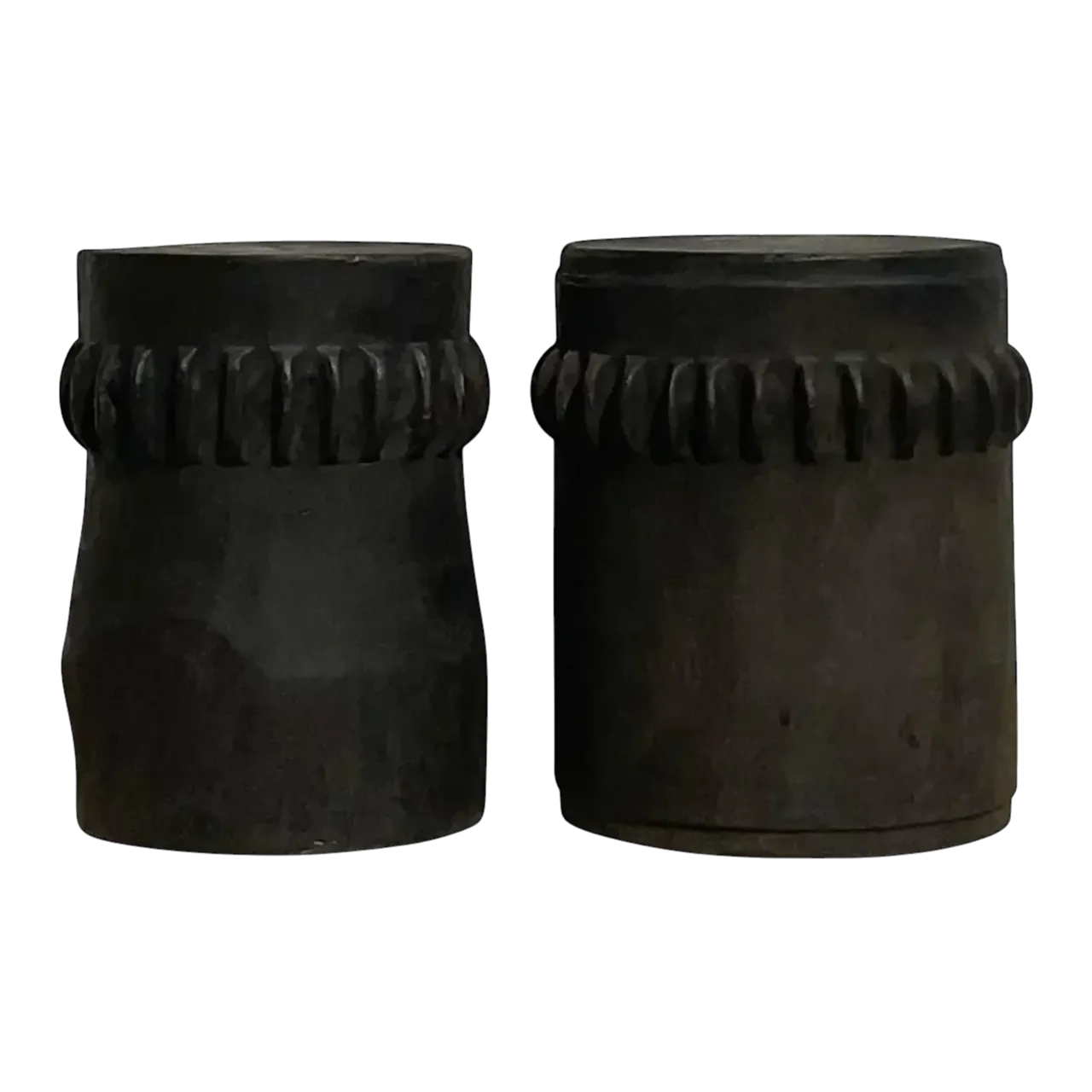 Vintage Boho Ebony Paddle Stump Low Stools - A Pair