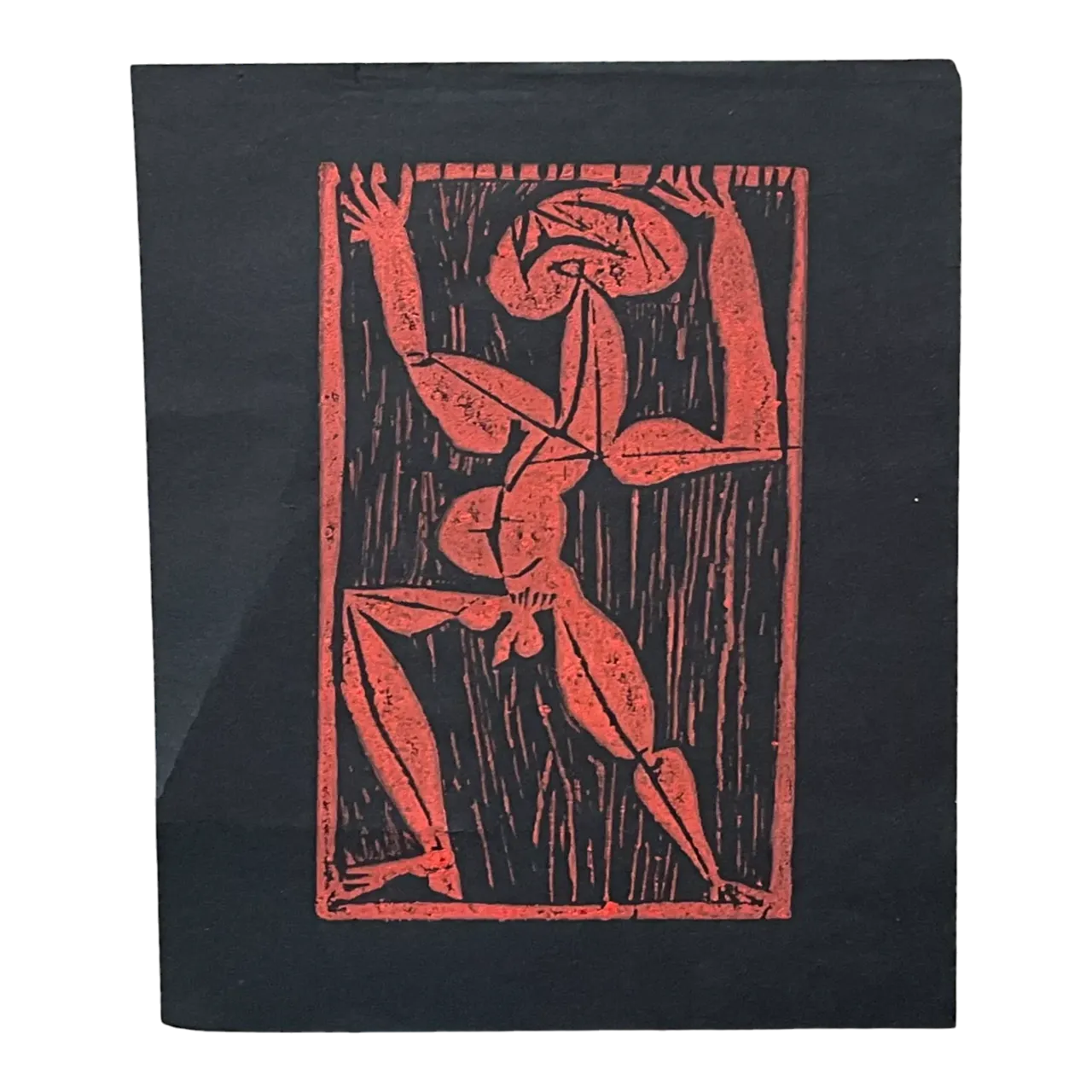 Vintage Boho Edward Marecak Woodcut - Paper, 7.5W x 13H