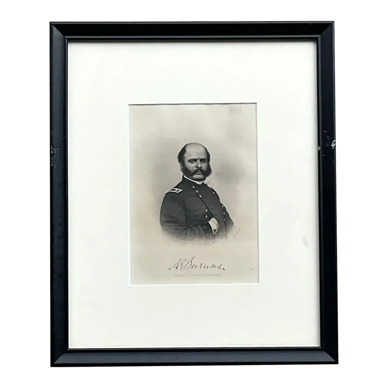 Vintage Boho Engraving Print of Military Man, Framed