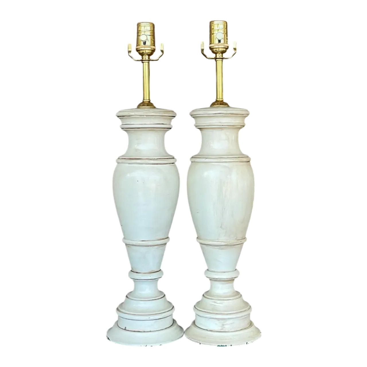 Vintage Boho Faux Finished Turned Wood Lamps- a Pair