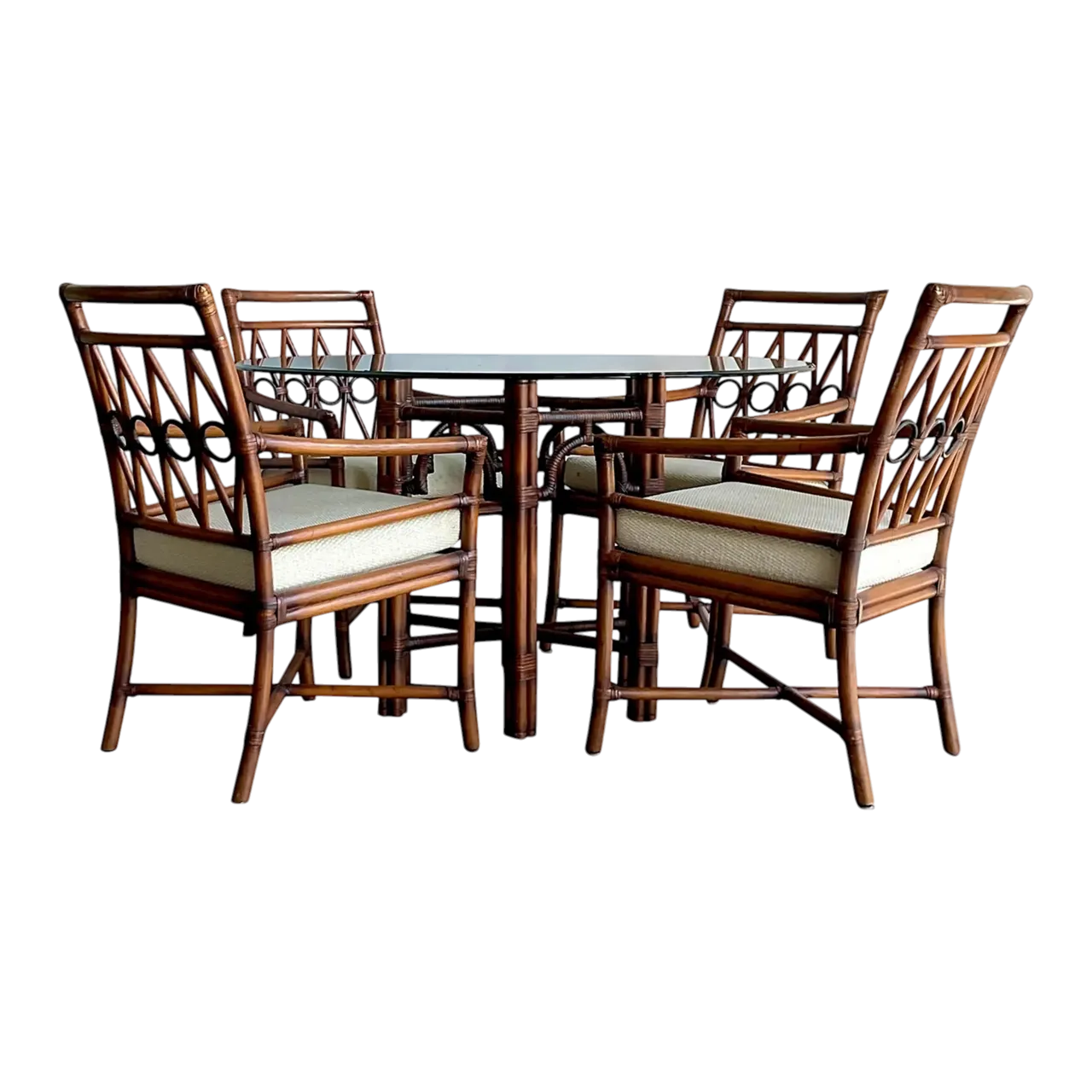 Vintage Boho Ficks Reed Rattan Loop Back Dining Set of 5
