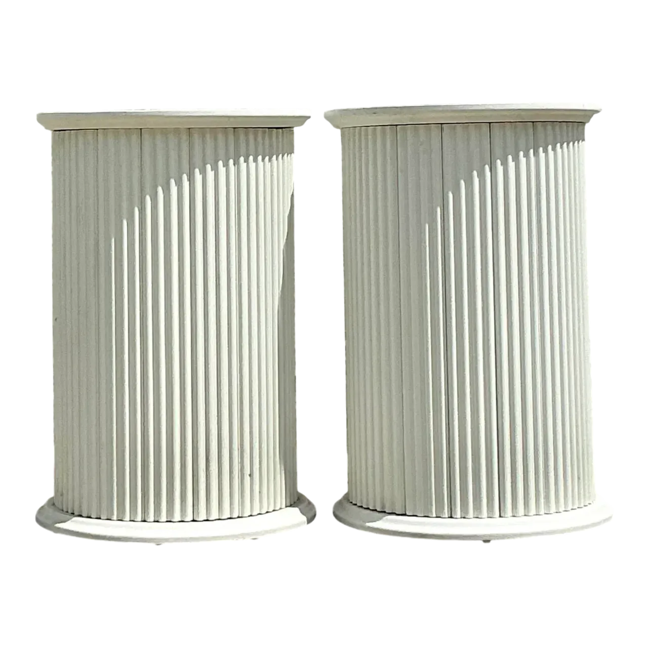 Vintage Boho Fluted Column Pedestals - a Pair - Oil Paint, 19.5W x 28.75H