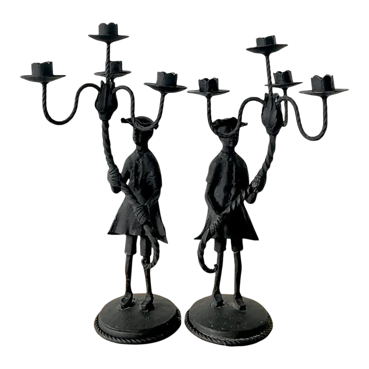 Vintage Boho Forged Iron Candelabras - Set of 2