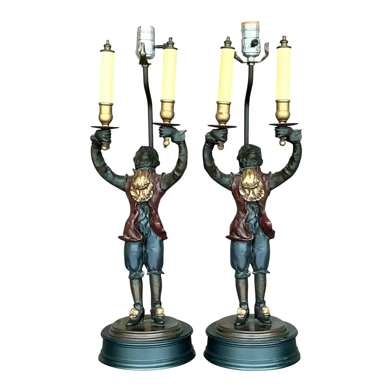 Vintage Boho Gilt Tipped Monkey Lamps - a Pair
