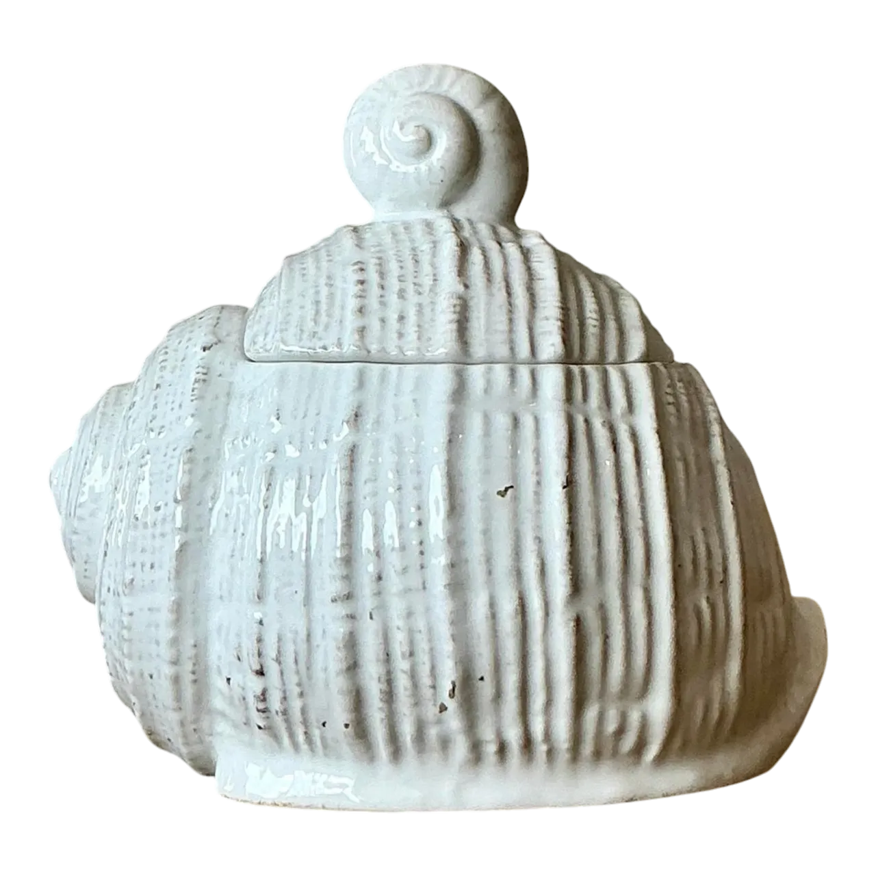 Vintage Boho Glazed Ceramic Conch Shell Honey Pot