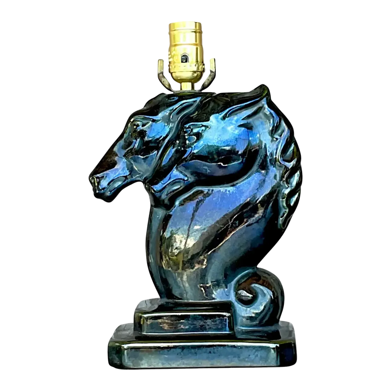 Vintage Boho Glazed Ceramic Double Horse Head Lamp