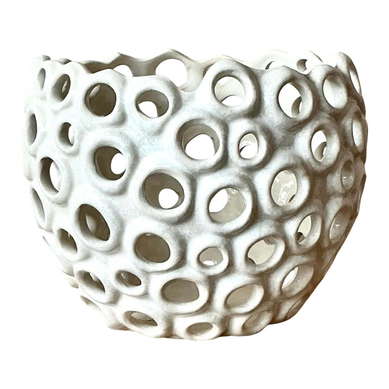 Vintage Boho Glazed Ceramic Holes Bowl