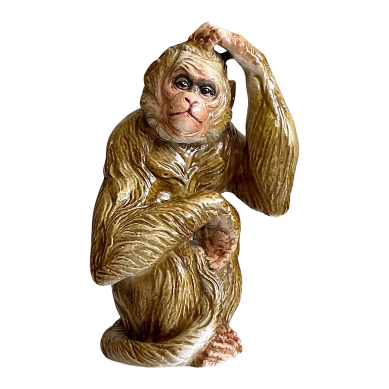 Vintage Boho Glazed Ceramic Monkey
