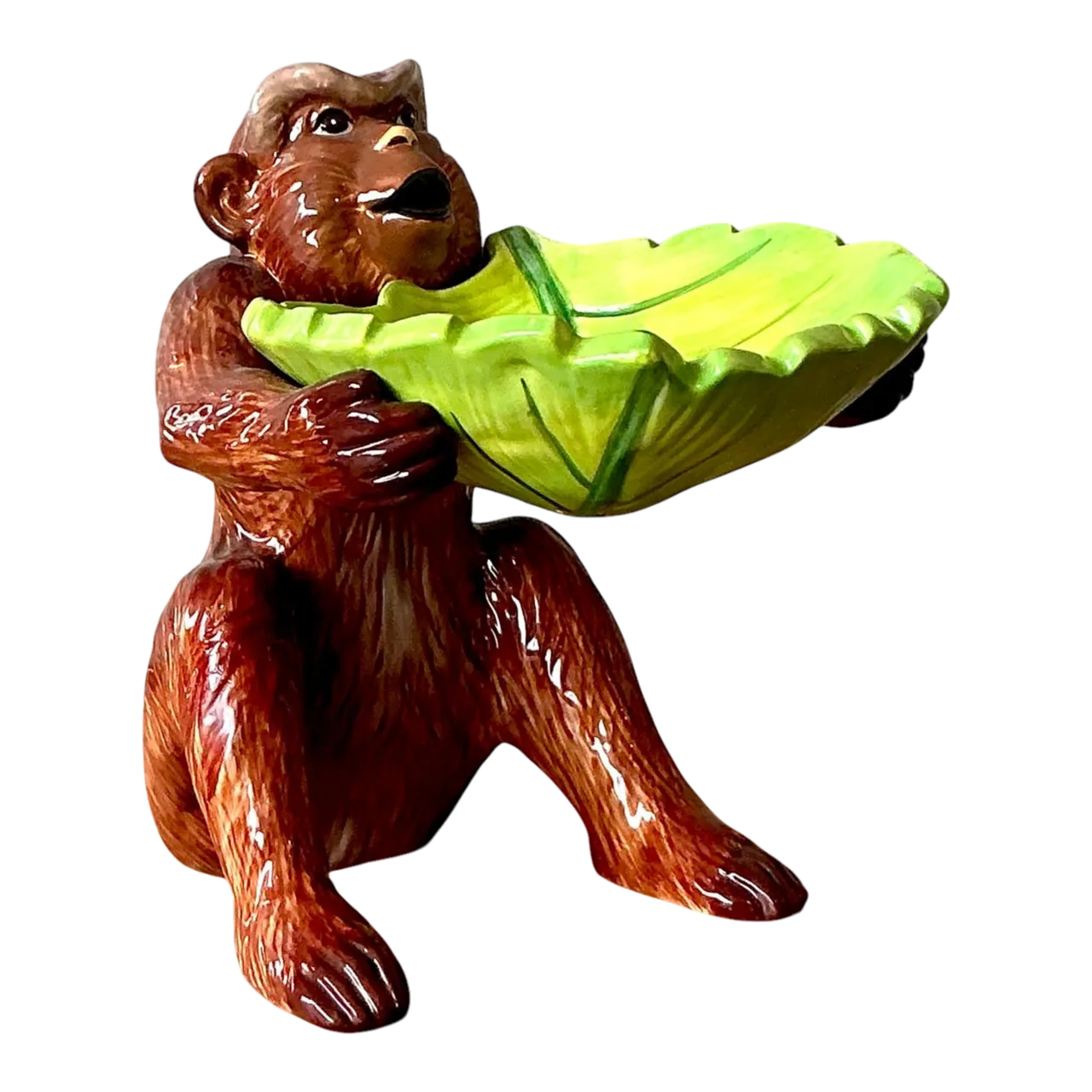Vintage Boho Glazed Ceramic Monkey Trinket Tray