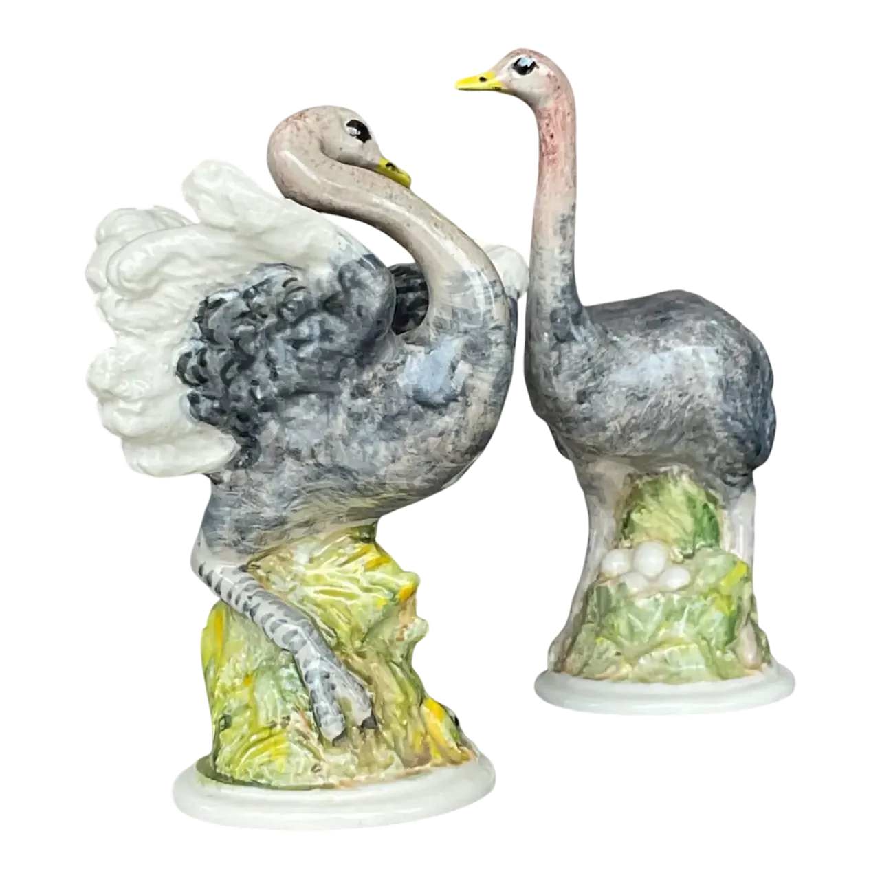 Vintage Boho Glazed Ceramic Ostrich - a Pair