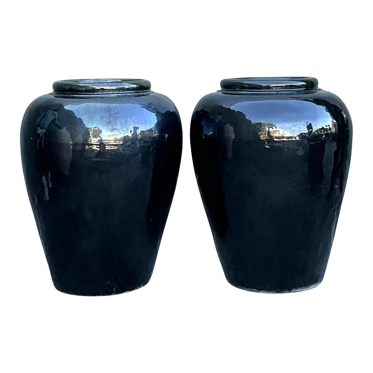 Vintage Boho Glazed Ceramic Planters - A Pair