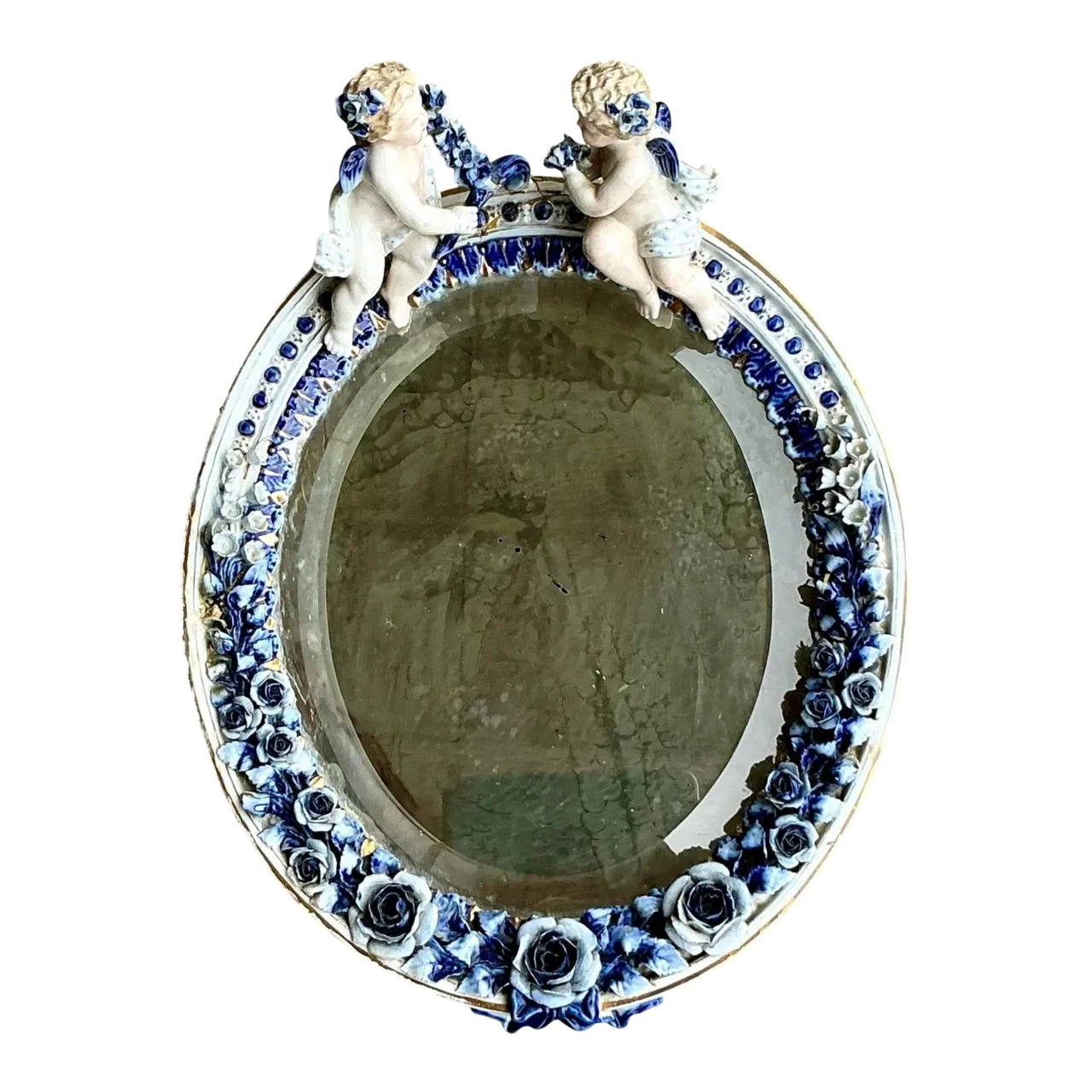 Vintage Boho Glazed Ceramic Putti Cherub Mirror
