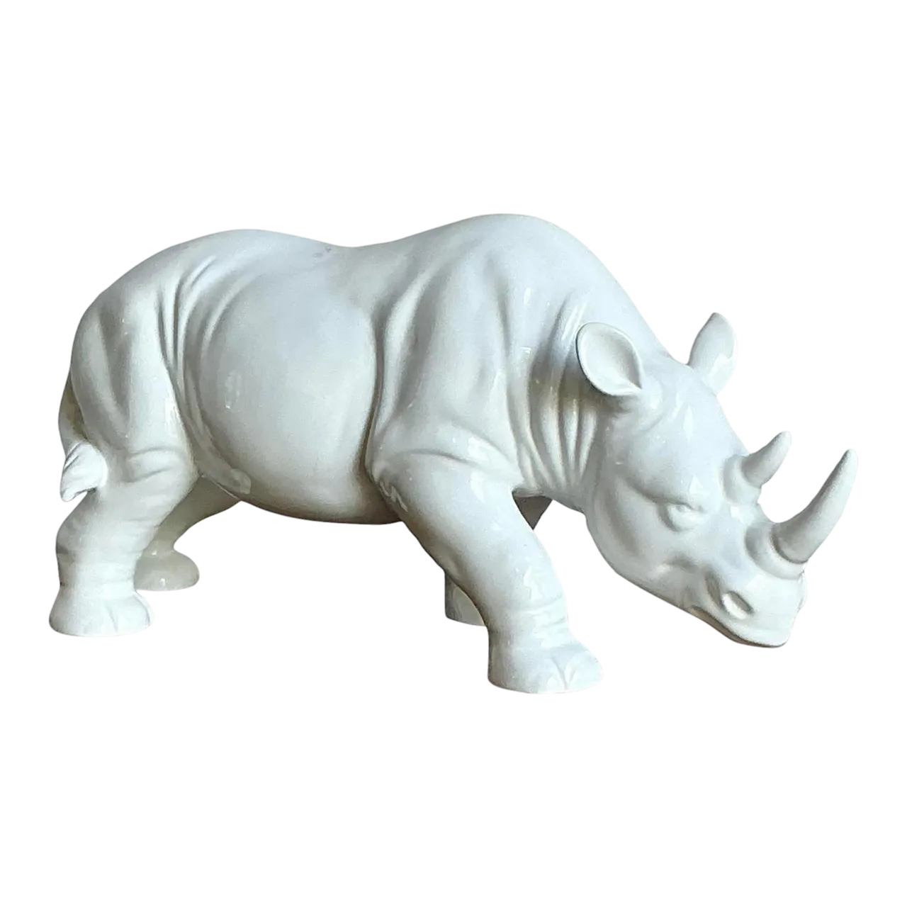 Vintage Boho Glazed Ceramic Rhino