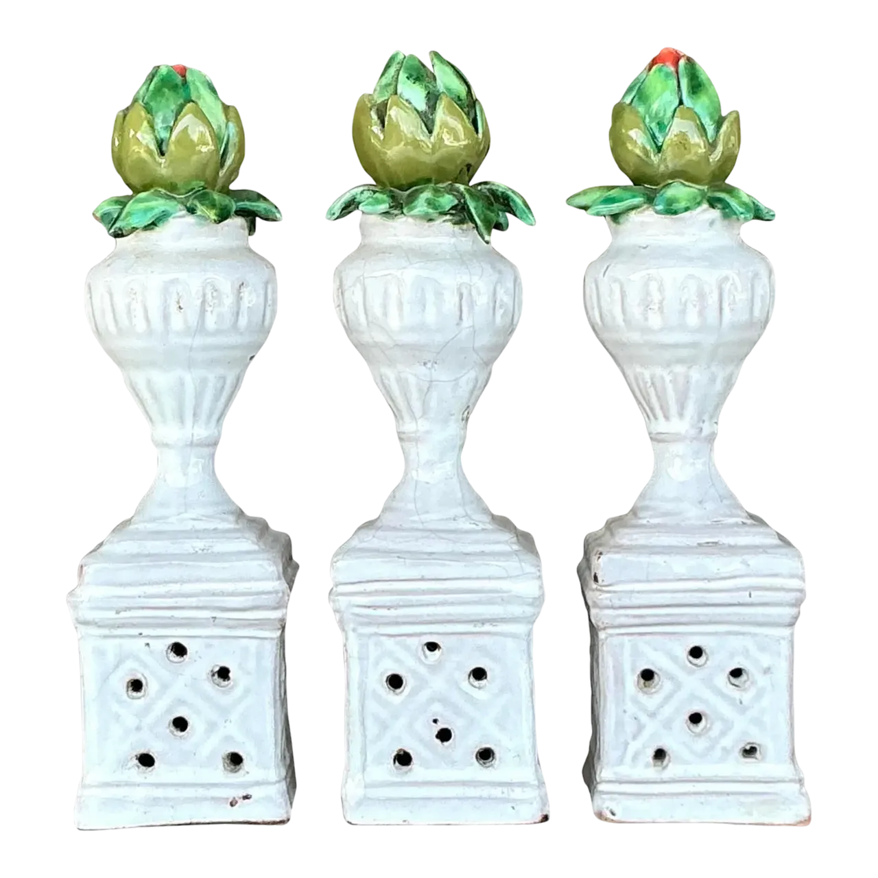 Vintage Boho Glazed Ceramic Rosebud Towers - Set of 3