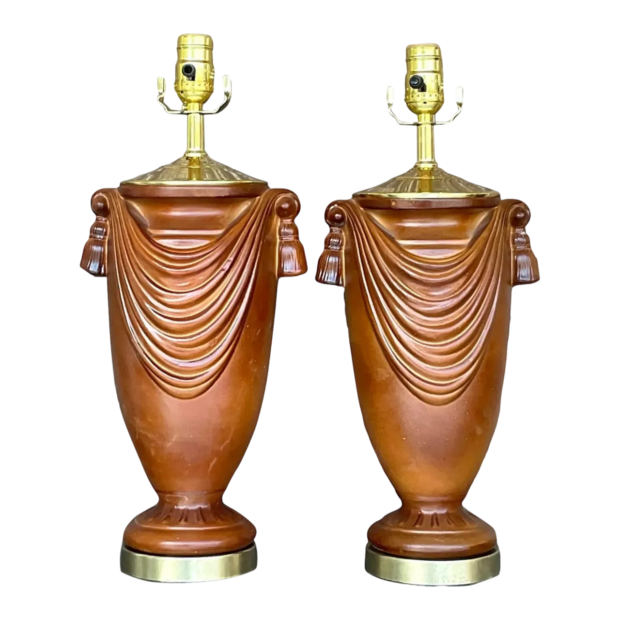 Vintage Boho Glazed Ceramic Swag Lamps - a Pair