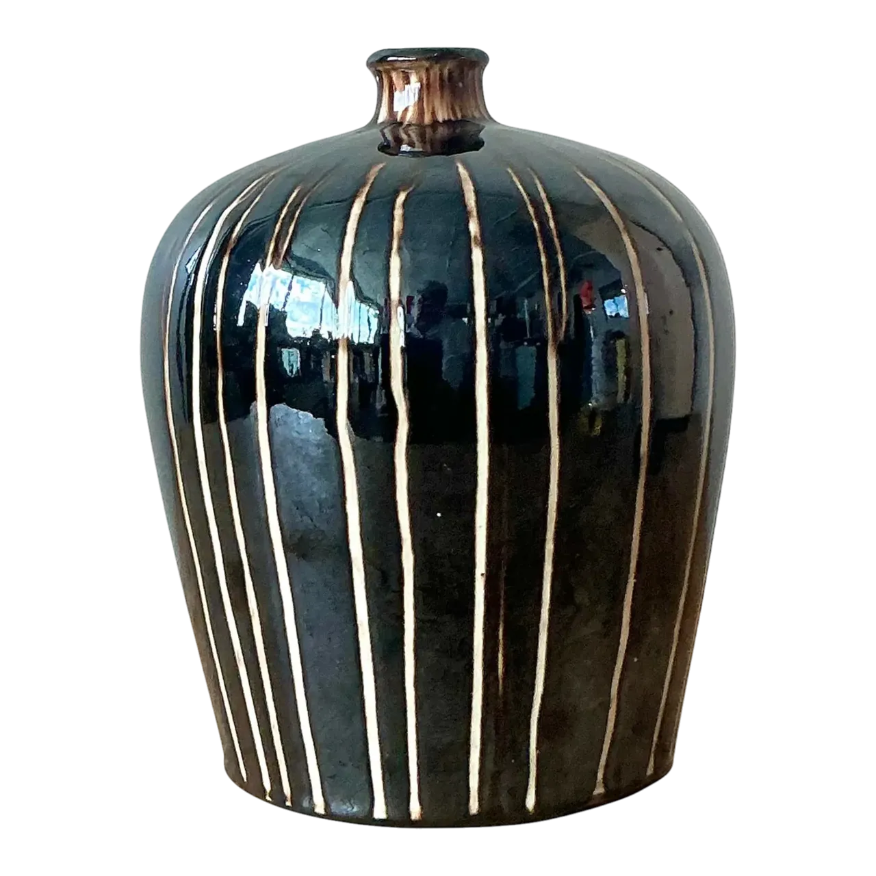 Vintage Boho Glazed Ceramic Vase - Ceramic, 14W x 22H