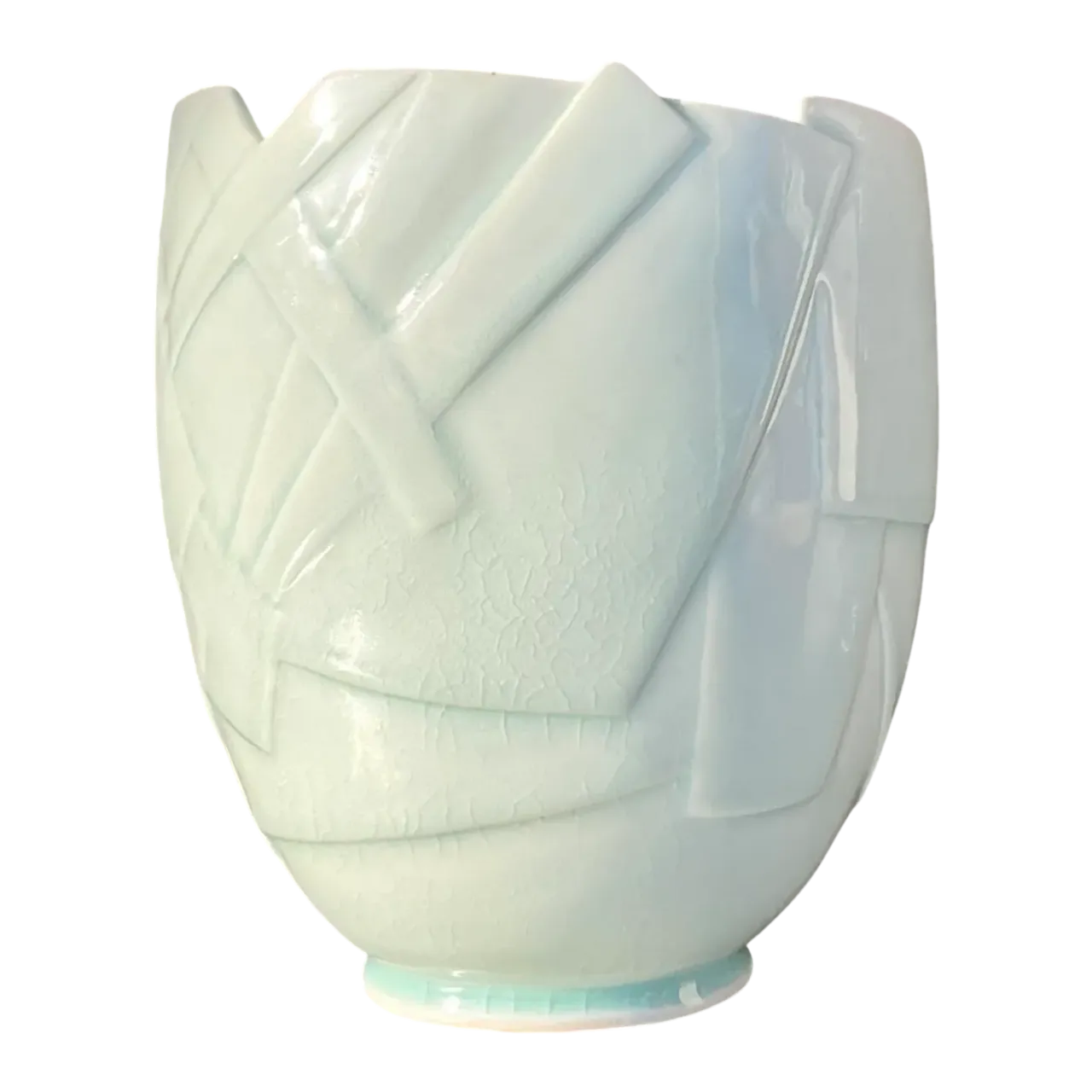 Vintage Boho Glazed Ceramic Vase - Ceramic, 8W x 9.5H
