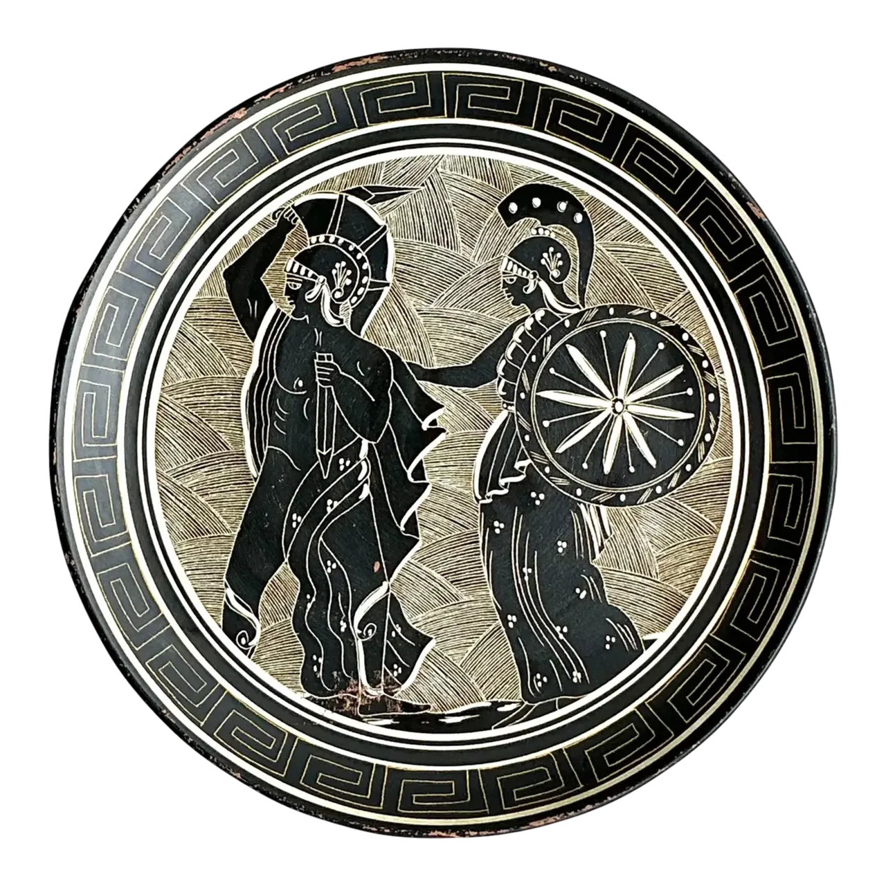Vintage Boho Greek Key Figurative Plate