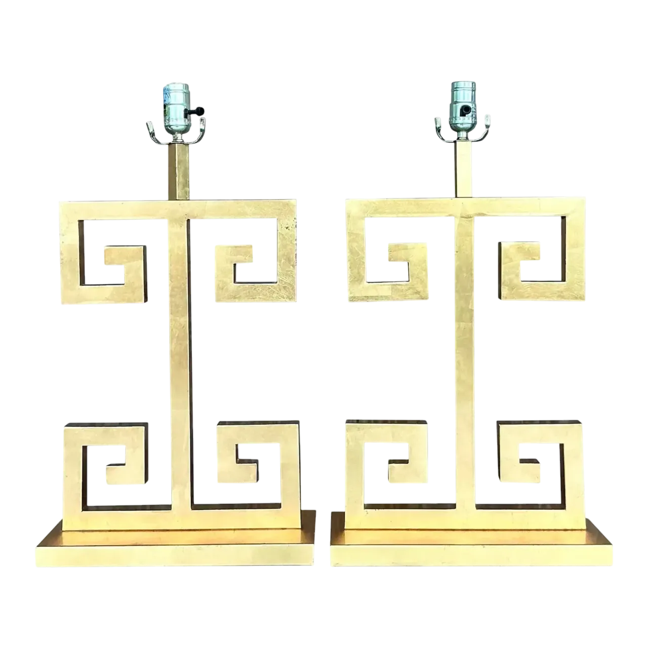 Vintage Boho Greek Key Gilt Lamps - A Pair