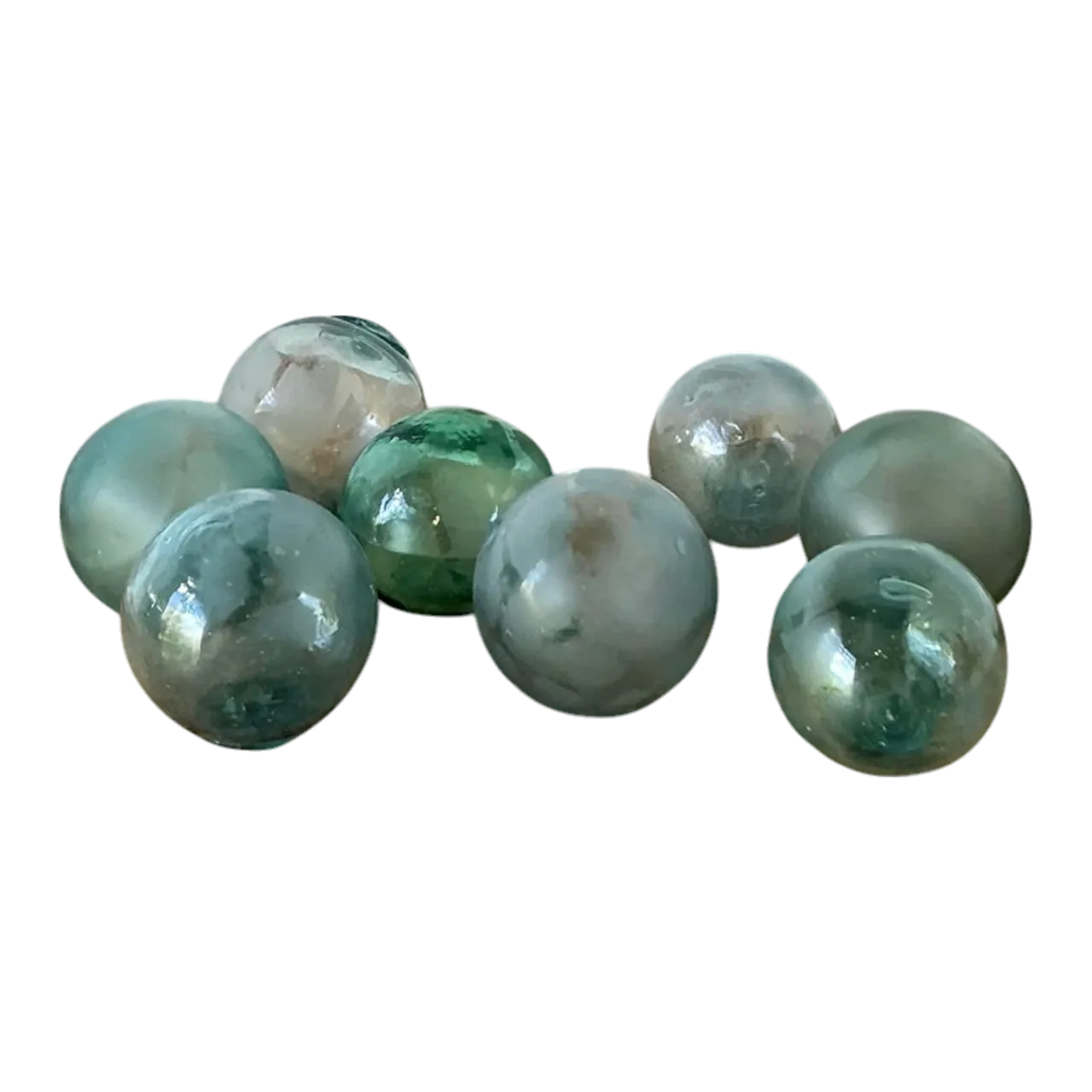 Vintage Boho Green Glass Spheres - Set of 8