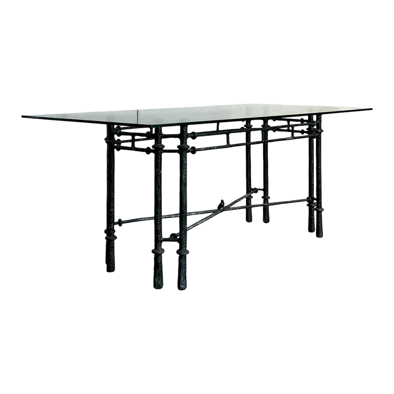 Vintage Boho Hammered Iron Dining Table After Giacometti
