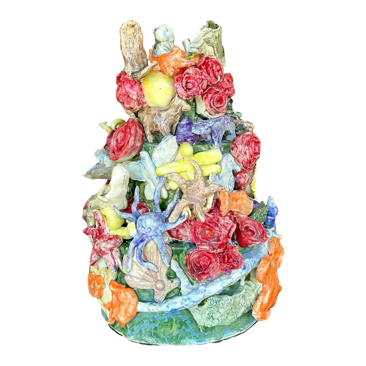 Vintage Boho Hand Built Ceramic Undersea Totem
