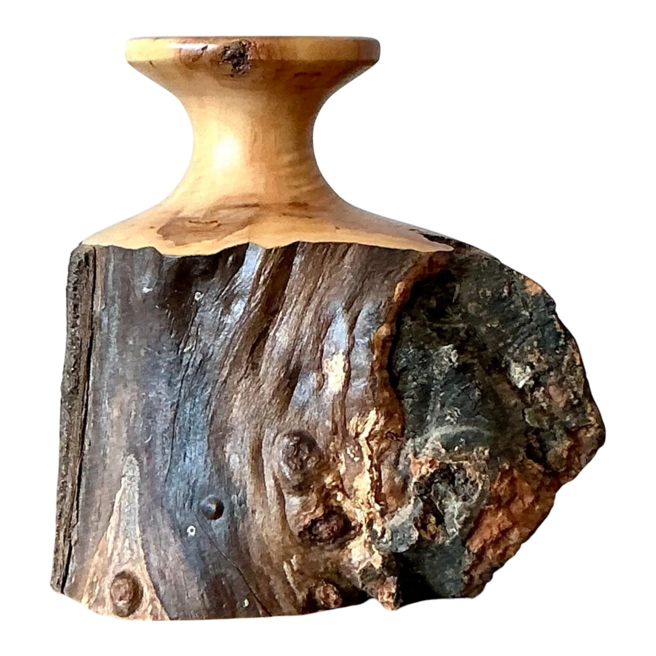 Vintage Boho Hand Carved Cypress Knot Vase