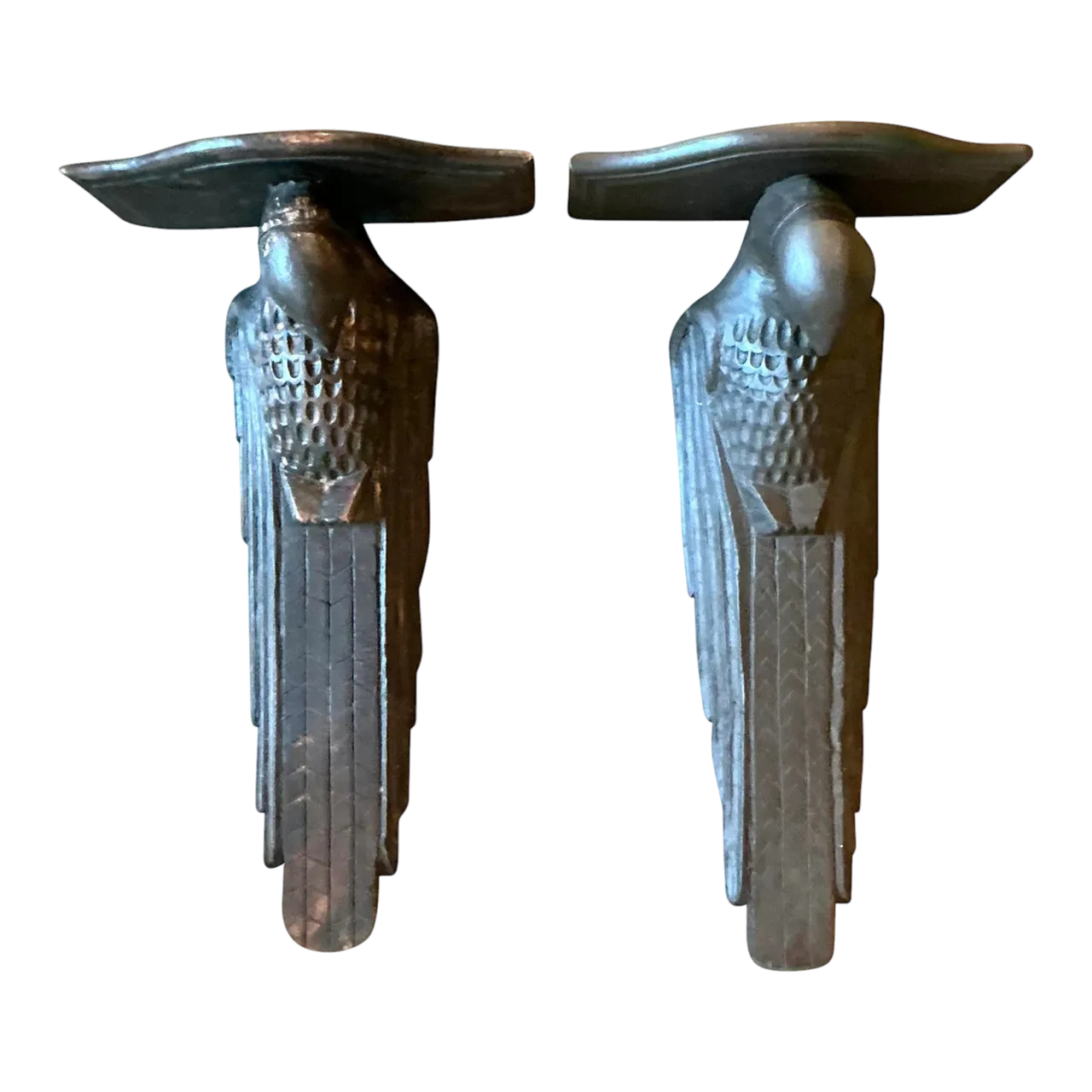 Vintage Boho Hand Carved Falcon Brackets - Set of 2