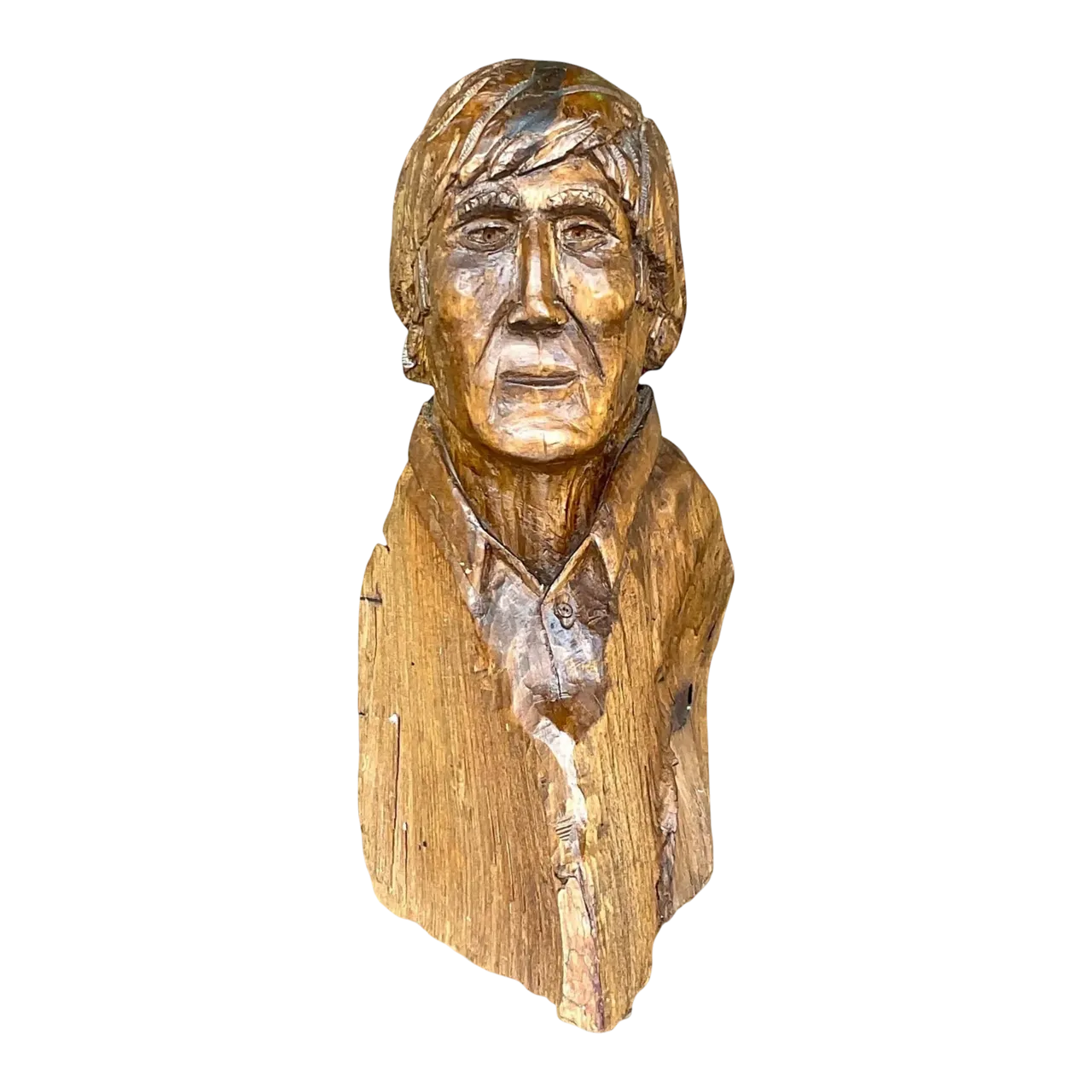 Vintage Boho Hand Carved Sculpture of Man