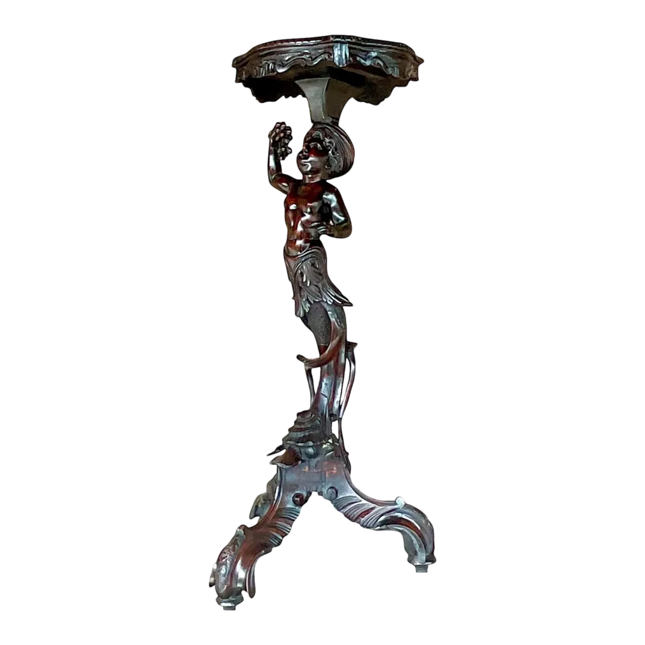 Vintage Boho Hand Carved Serpent Pedestal