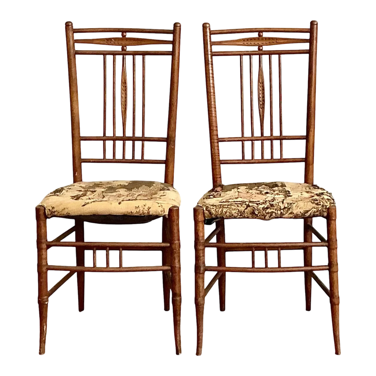 Vintage Boho Hand Carved Side Chairs - A Pair