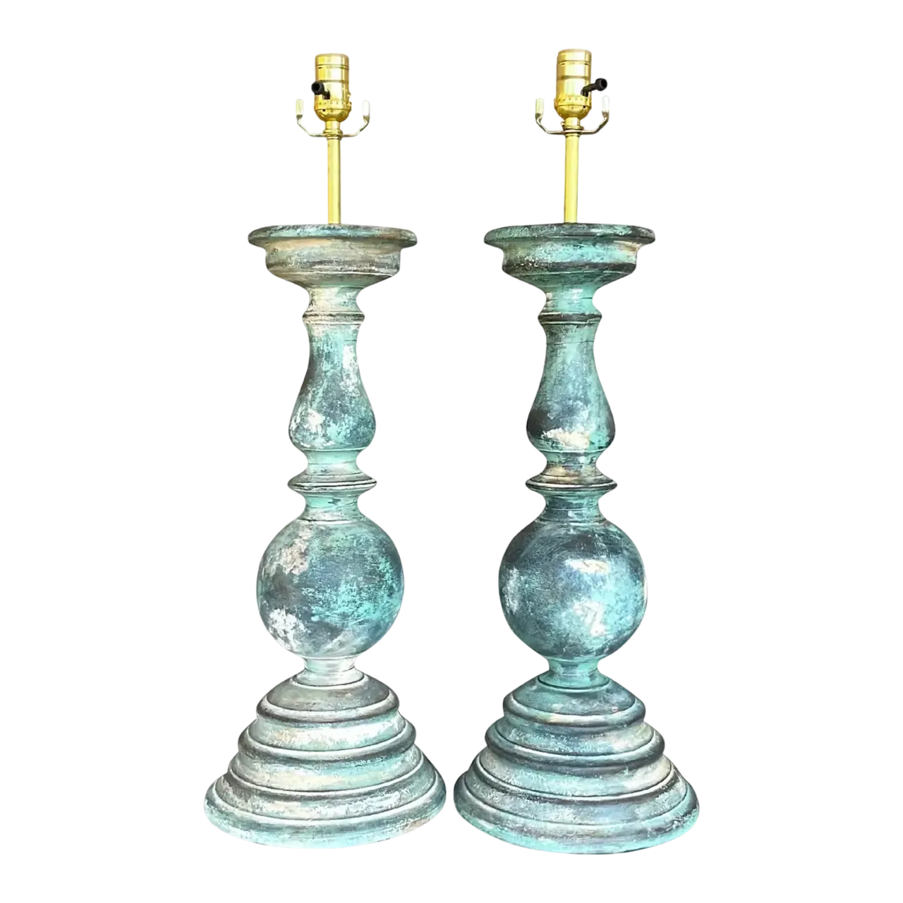 Vintage Boho Hand Painted Balustrade Lamps - a Pair