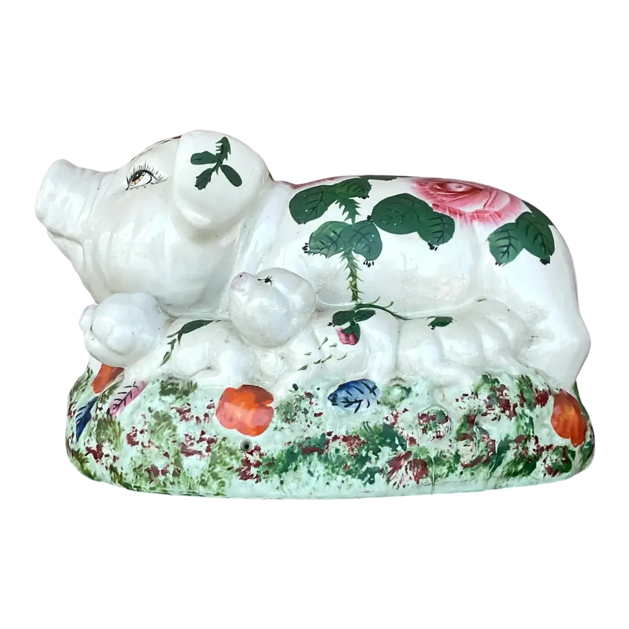 Vintage Boho Hand Painted Ceramic Pig Family