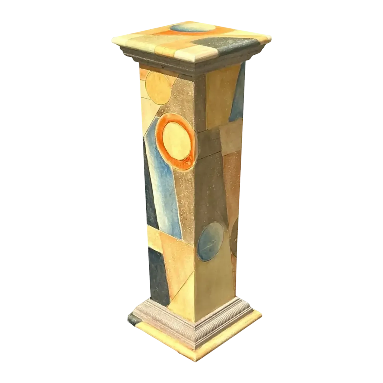 Vintage Boho Hand Painted Geometric Pedestal