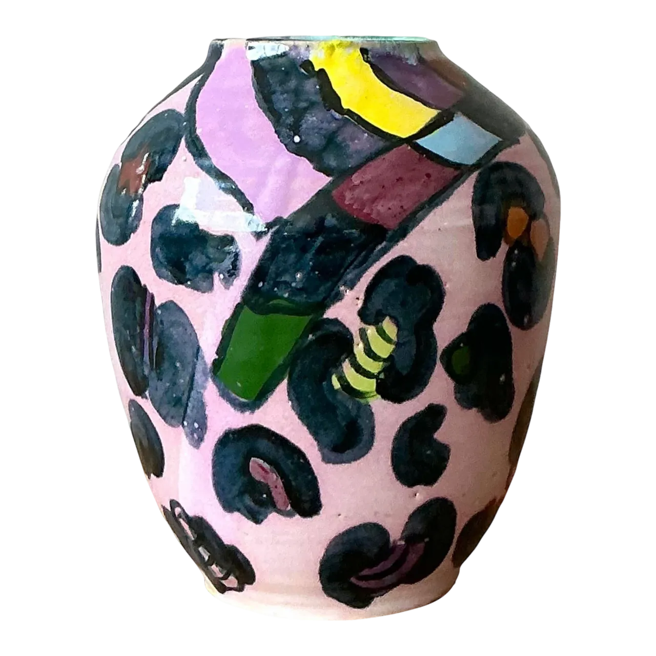 Vintage Boho Hand Painted Glazed Ceramic Vase