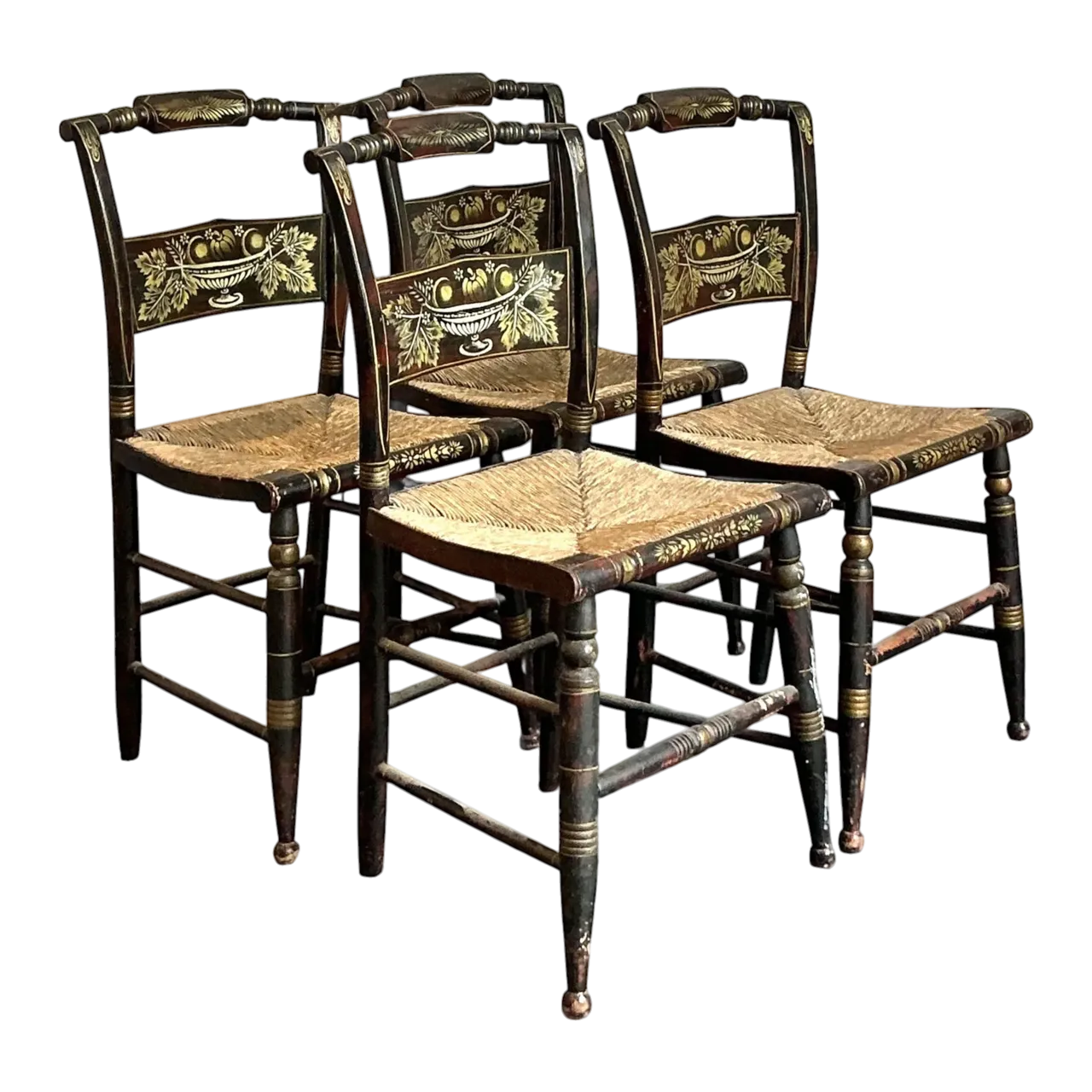Vintage Boho Hand Painted Hitchcock Chairs - Set of Four
