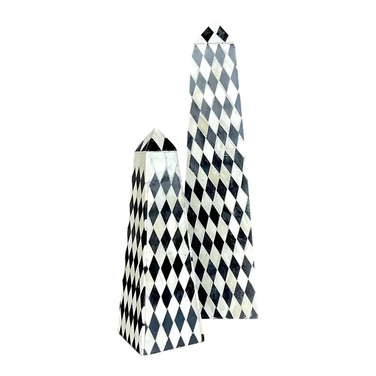 Vintage Boho Harlequin Tessellated Stone Obelisks - Set of Two
