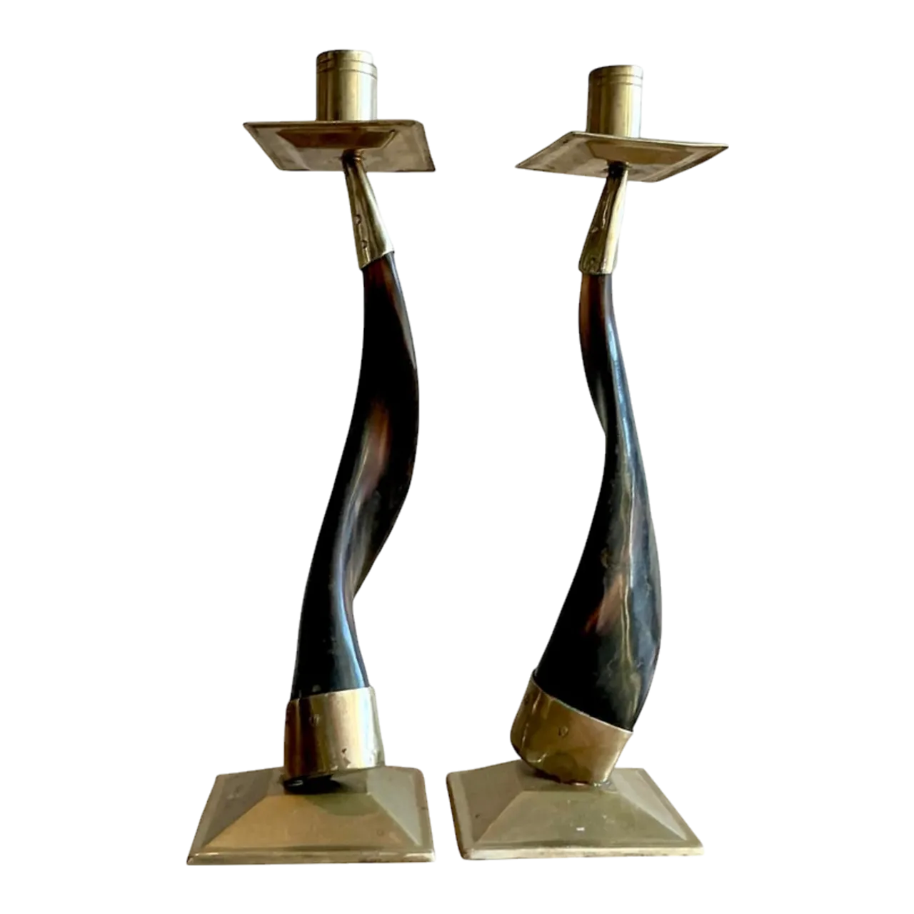 Vintage Boho Horn Candlesticks - A Pair