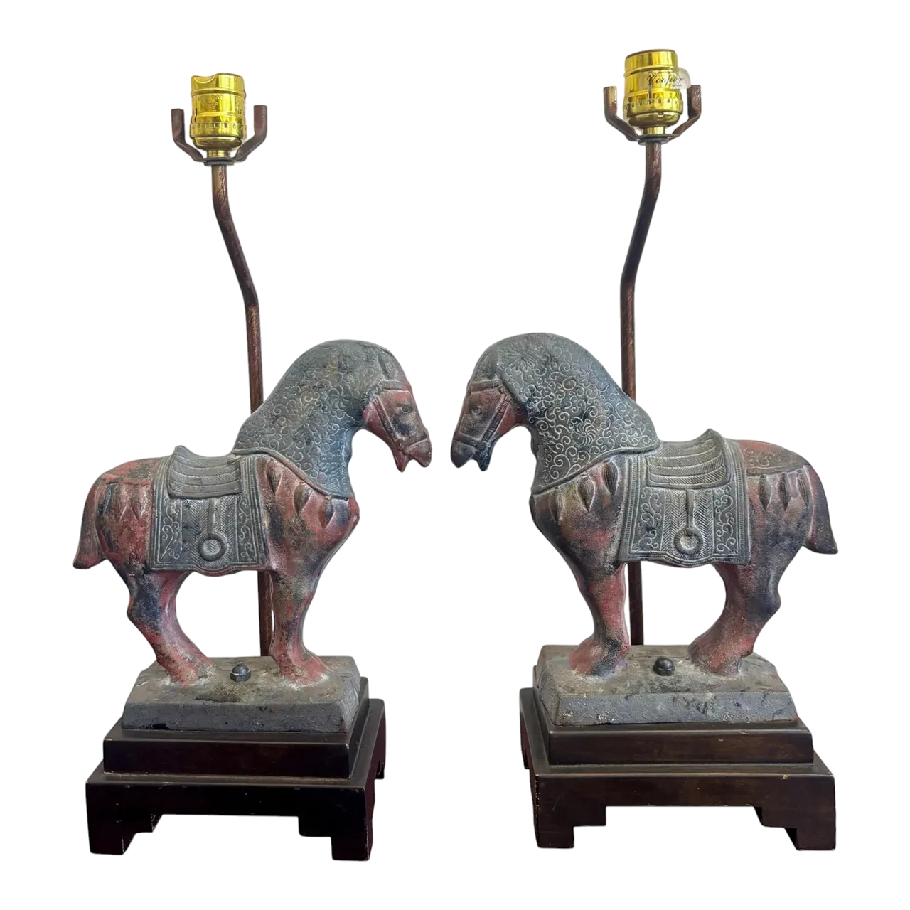 Vintage Boho Horse Lamp Pair