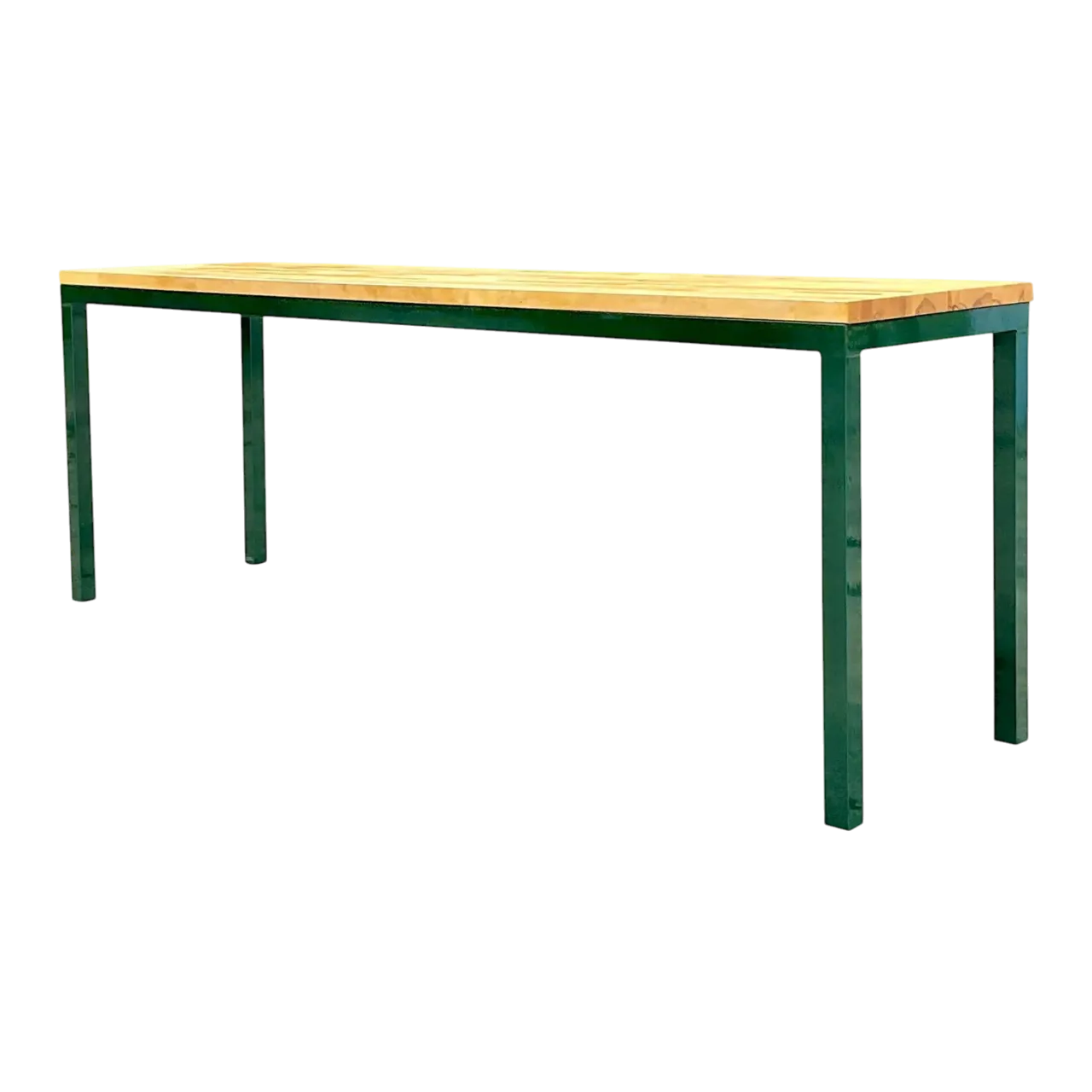 Vintage Boho Hunter Green Metal and Butcher Block Console Table, 1980s