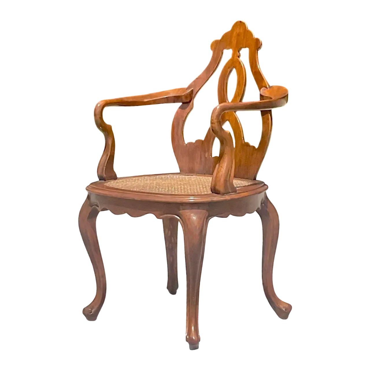 Vintage Boho Italian Fruitwood Venetian Style Cane Chair