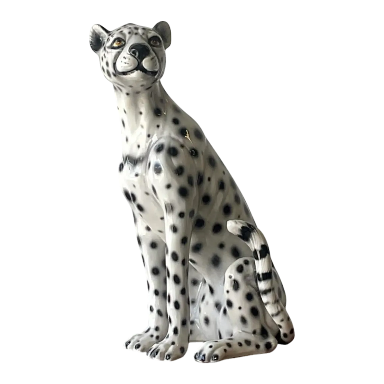 Vintage Boho Italian Glazed Ceramic Cheetah