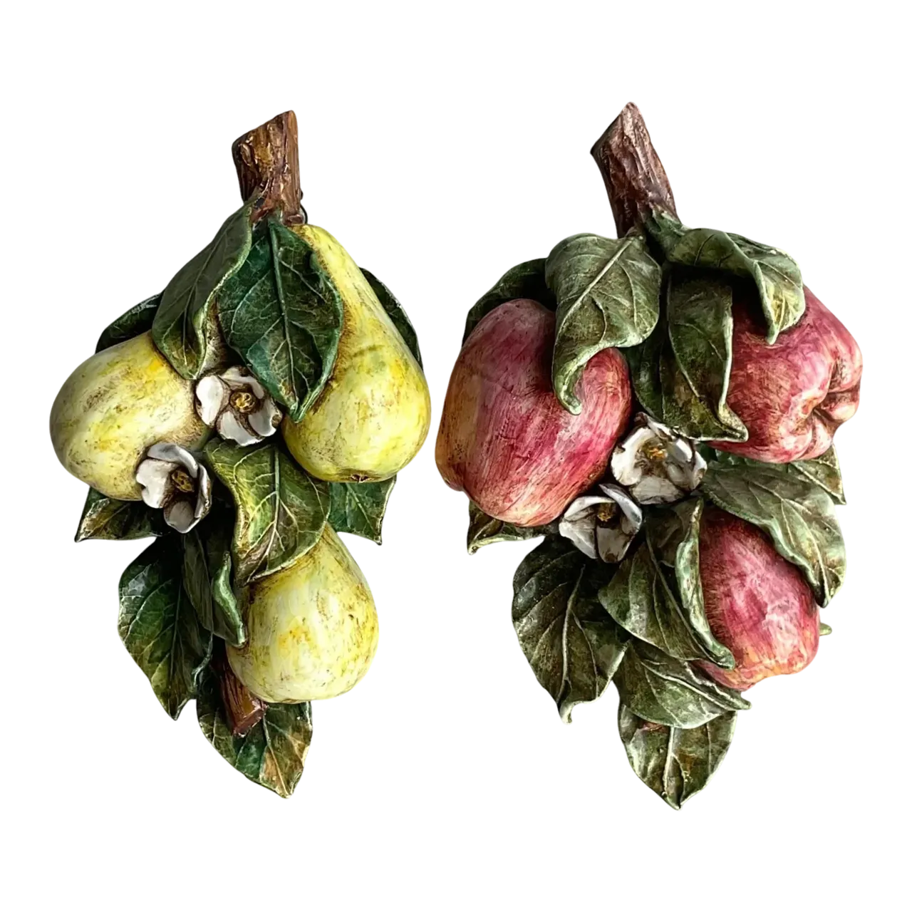 Vintage Boho Italian Glazed Ceramic Hanging Fruit - Set of 2