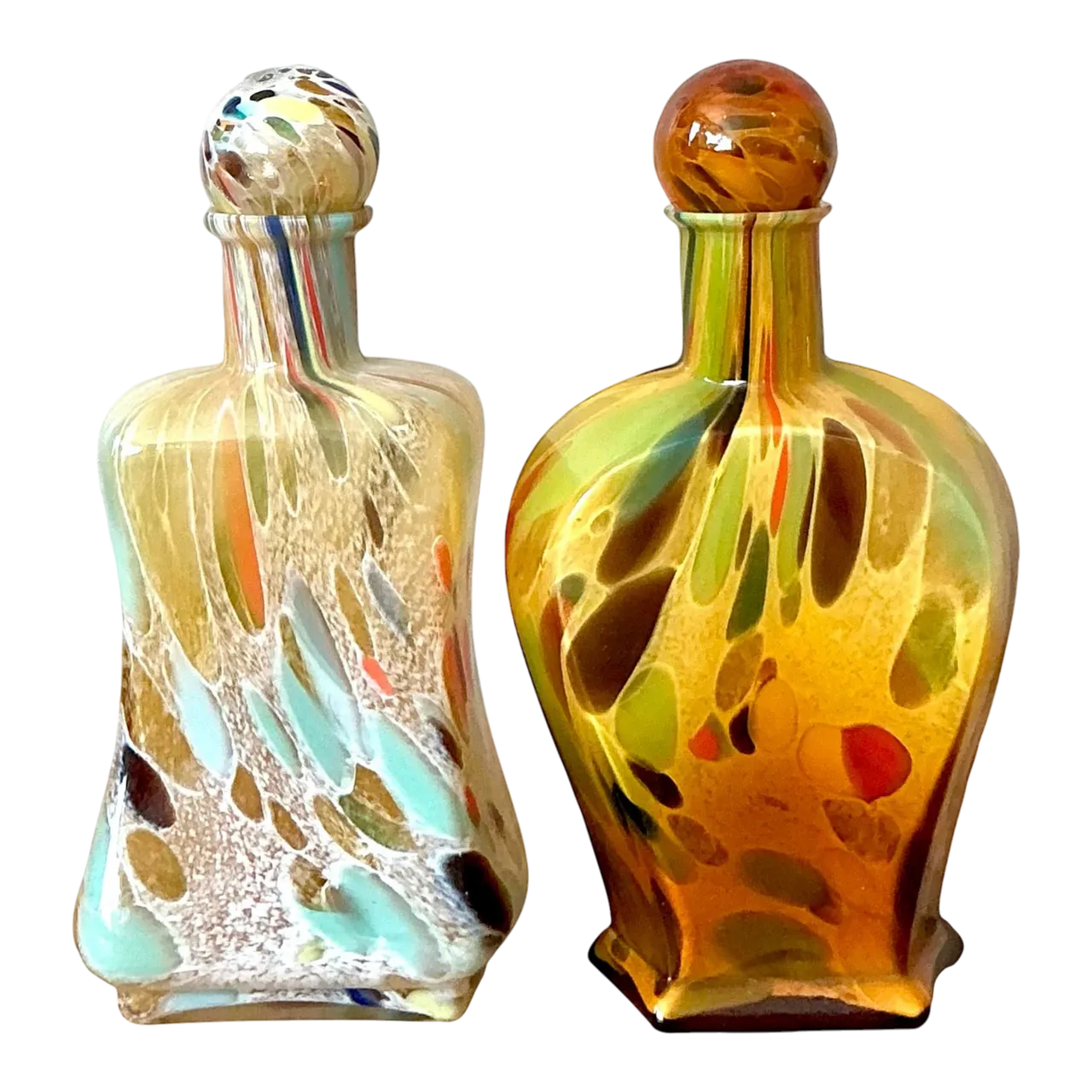 Vintage Boho Italian Murano Glass Bottles - Set of 2