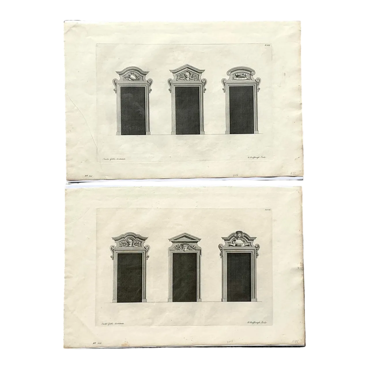Vintage Boho Italian Widow Pediment Original Prints - A Pair