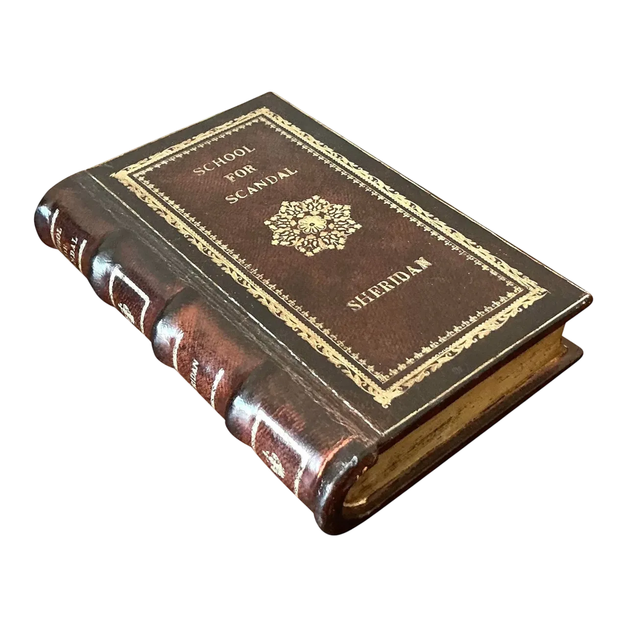 Vintage Boho Leather Bound “School for Scandal” Book Box