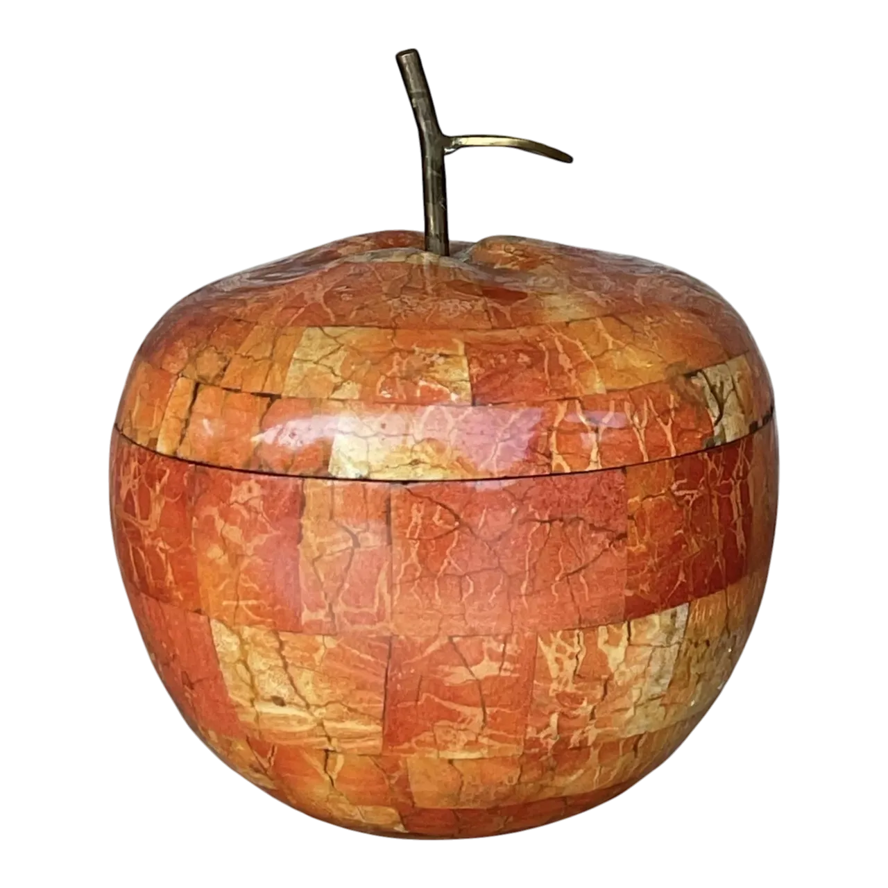 Vintage Boho Maitland Smith Tessellated Stone Apple Lidded Box