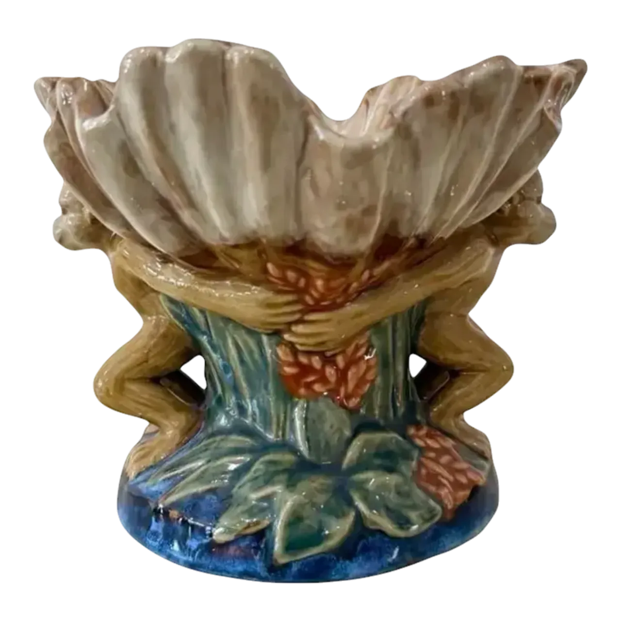 Vintage Boho Majolica Monkey Shell Bowl