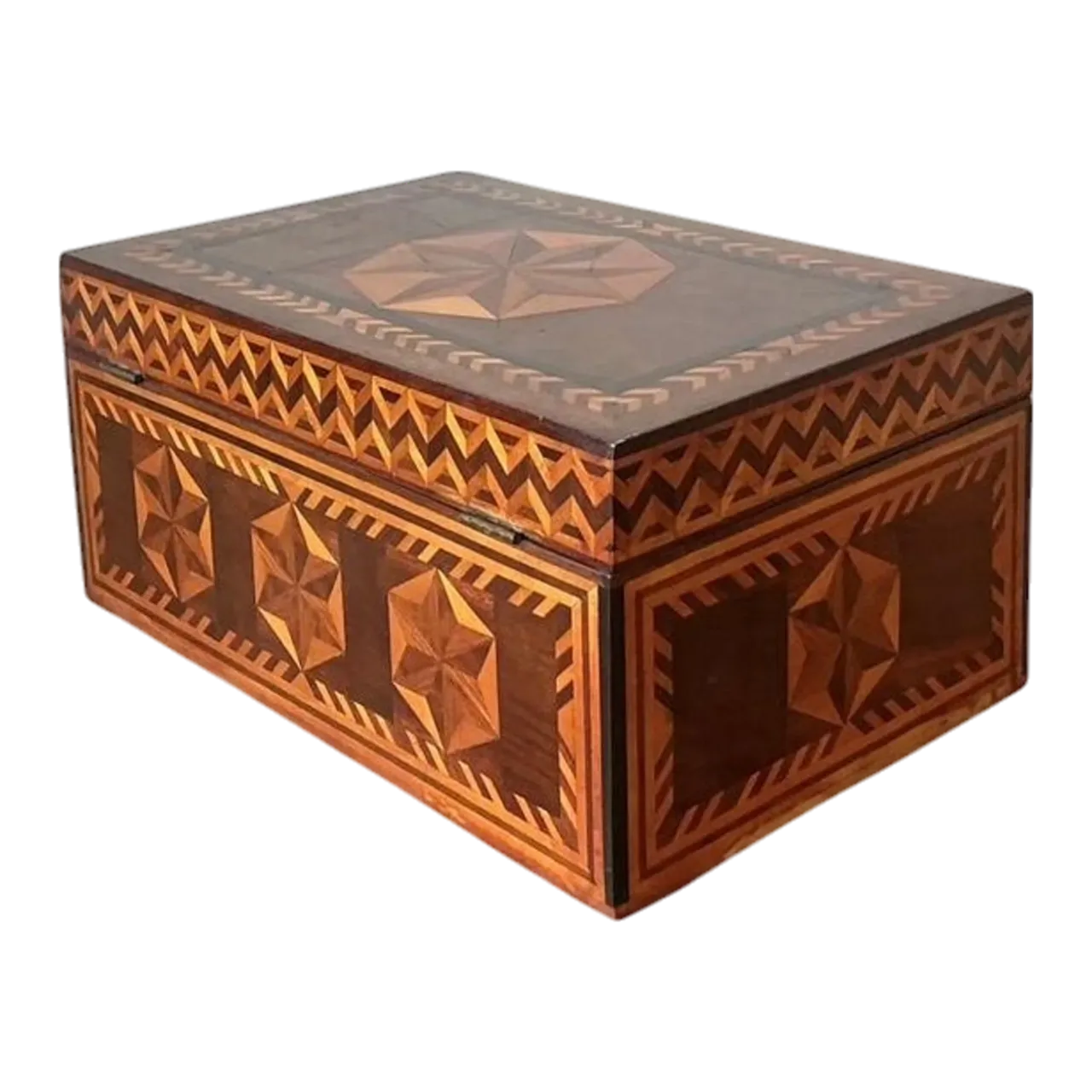 Vintage Boho Marquetry Wood Box