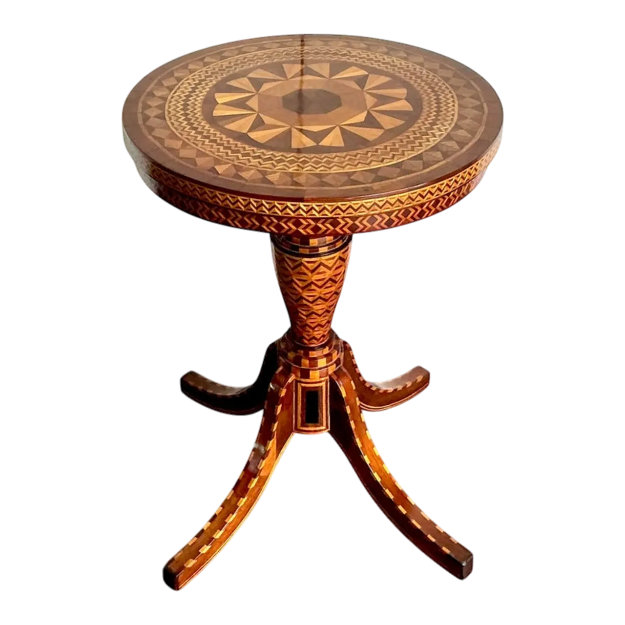 Vintage Boho Marquetry Wood Side Table